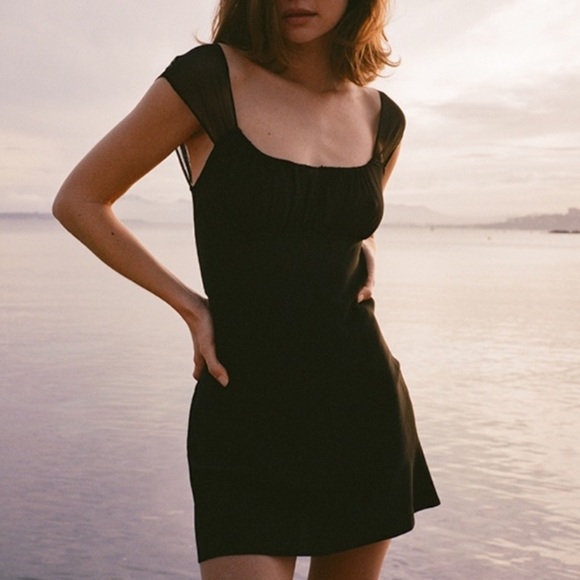 Realisation Par Lea Silk Sheer Cap Sleeve A Line Mini Dress Black - Picture 2 of 11